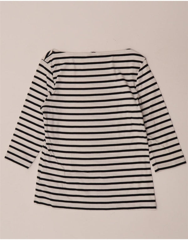 Tommy Hilfiger Damen-Top, 3/4-Ärmel, UK-Größe 14, Größe L, weiß gestreift, Baumwolle