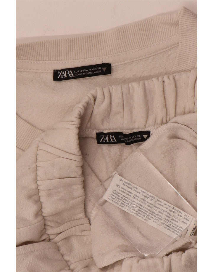 Zara Damen Crop Full Trainingsanzug UK 14 Mittelweiße Baumwolle