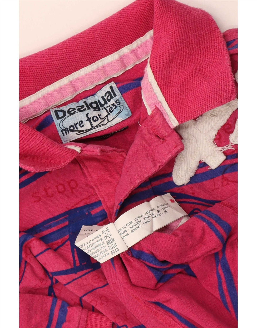Desigual Herren-Poloshirt mit Grafik, mittelrosa, gestreift, Baumwolle