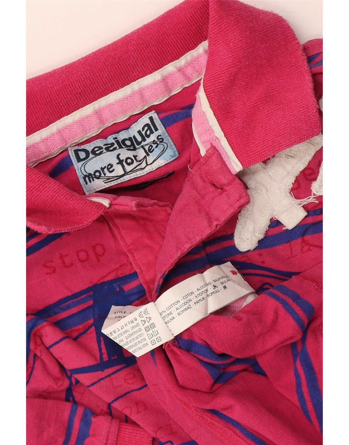 Desigual Herren-Poloshirt mit Grafik, mittelrosa, gestreift, Baumwolle