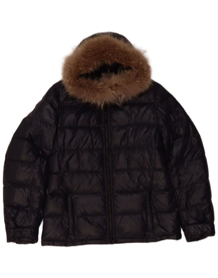 Ellesse Wattierte Damenjacke mit Kapuze, UK 14, großes schwarzes Nylon