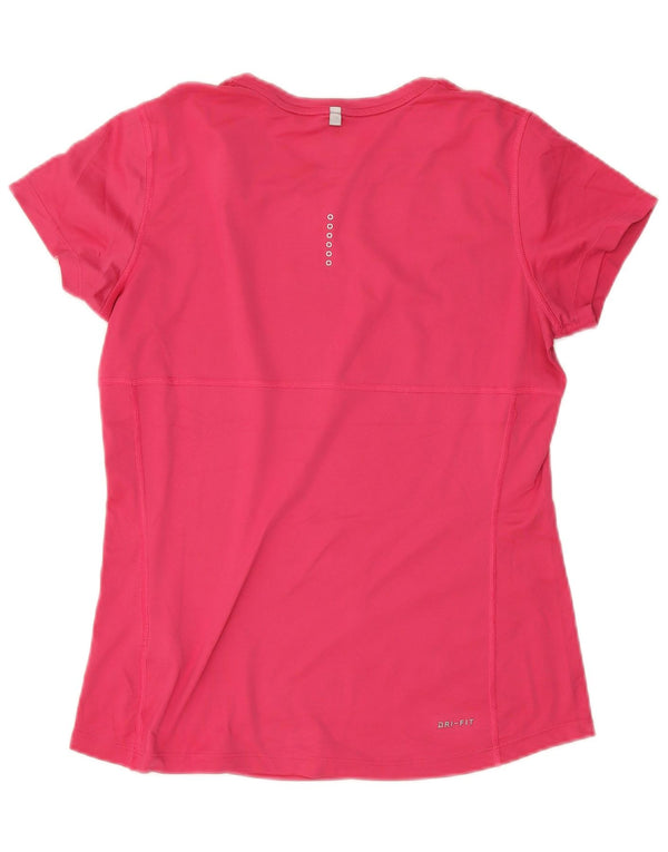 Nike Damen Dri Fit Lauf-T-Shirt-Oberteil UK 14 Mittelrosa Polyester