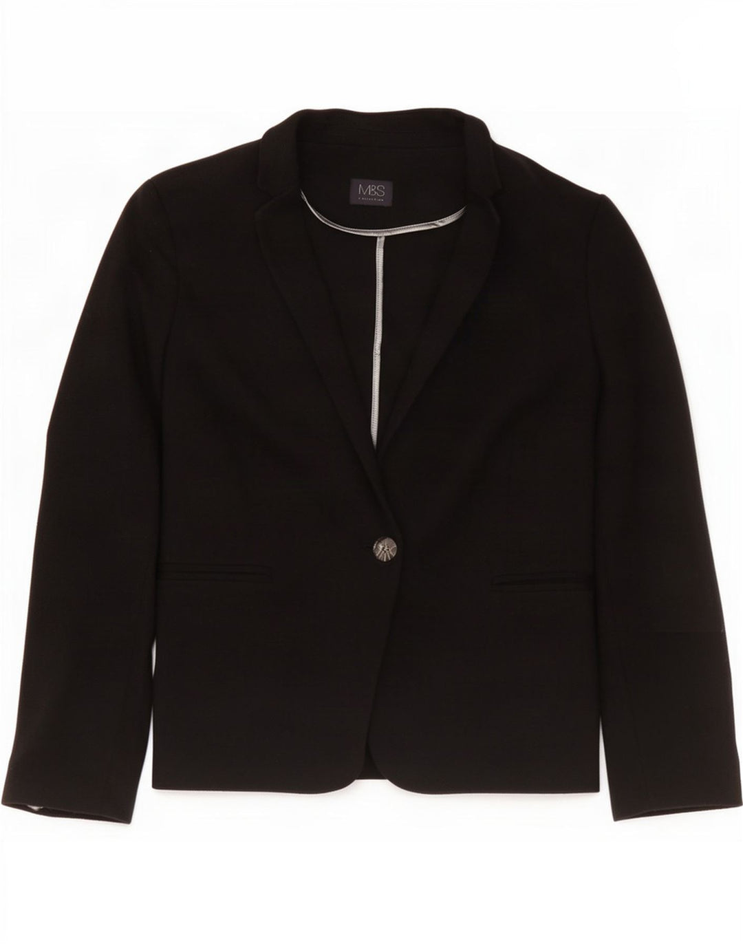 Marks & Spencer Damen-Blazerjacke mit 1 Knopf, UK 16, Größe L, Schwarz, Baumwolle