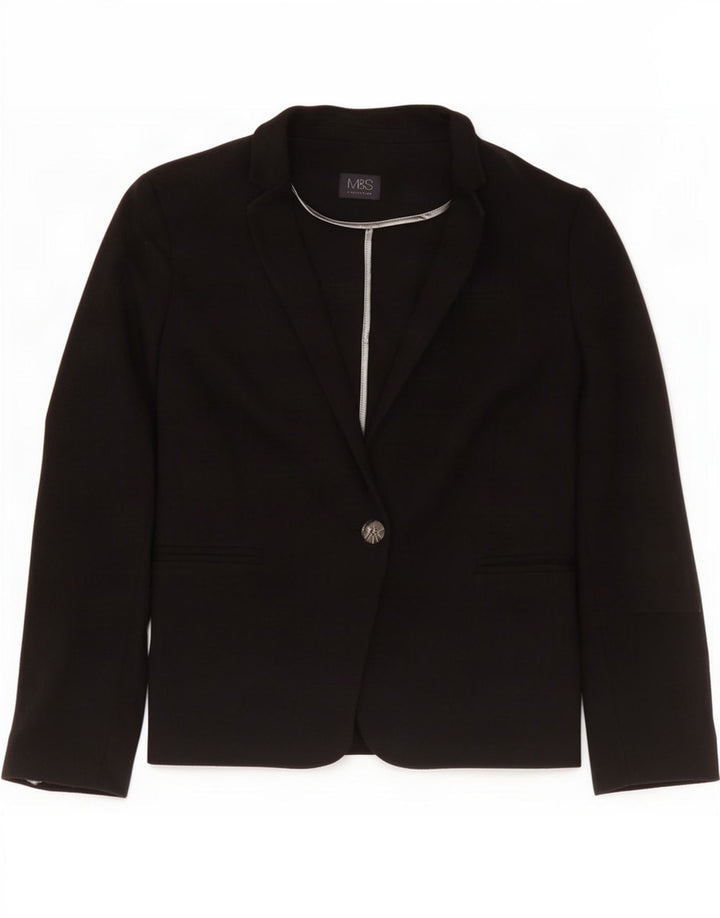 Marks & Spencer Damen-Blazerjacke mit 1 Knopf, UK 16, Größe L, Schwarz, Baumwolle