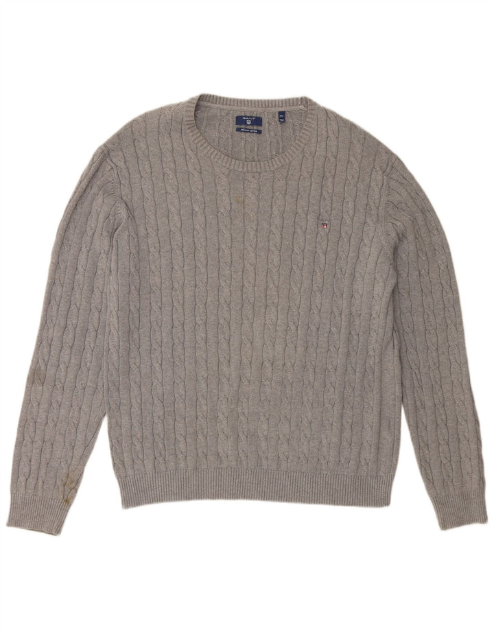 GANT Herren-Pullover mit Rundhalsausschnitt, 3XL, graue Baumwolle
