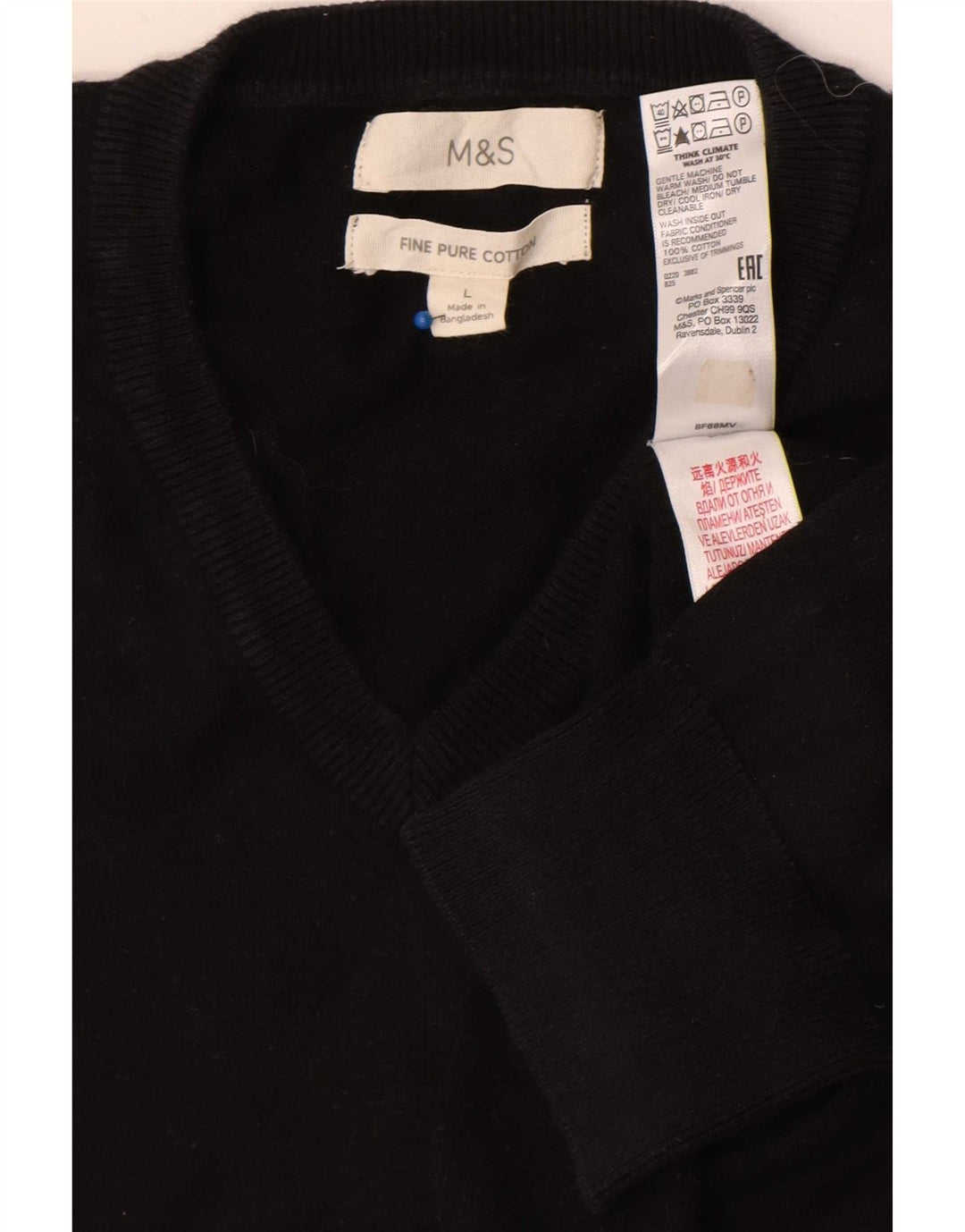 Marks & Spencer Herren-Pullover mit V-Ausschnitt, groß, aus schwarzer Baumwolle