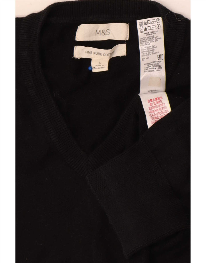 Marks & Spencer Herren-Pullover mit V-Ausschnitt, groß, aus schwarzer Baumwolle