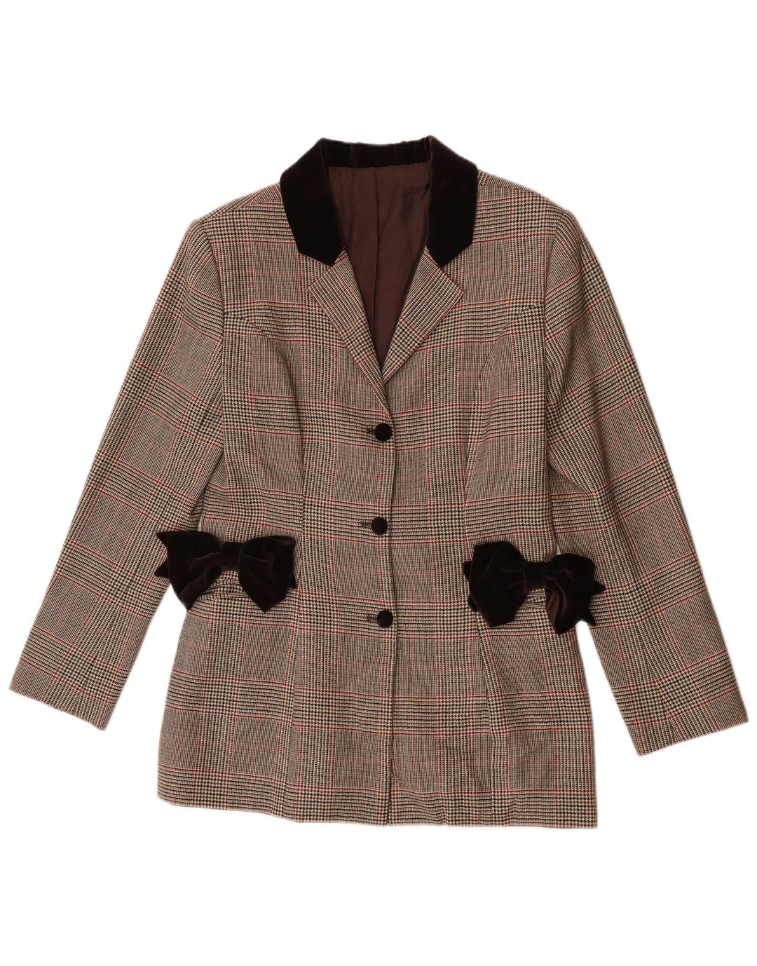 Vintage Damen Blazerjacke mit 3 Knöpfen, Gr. 8, klein, braun kariert