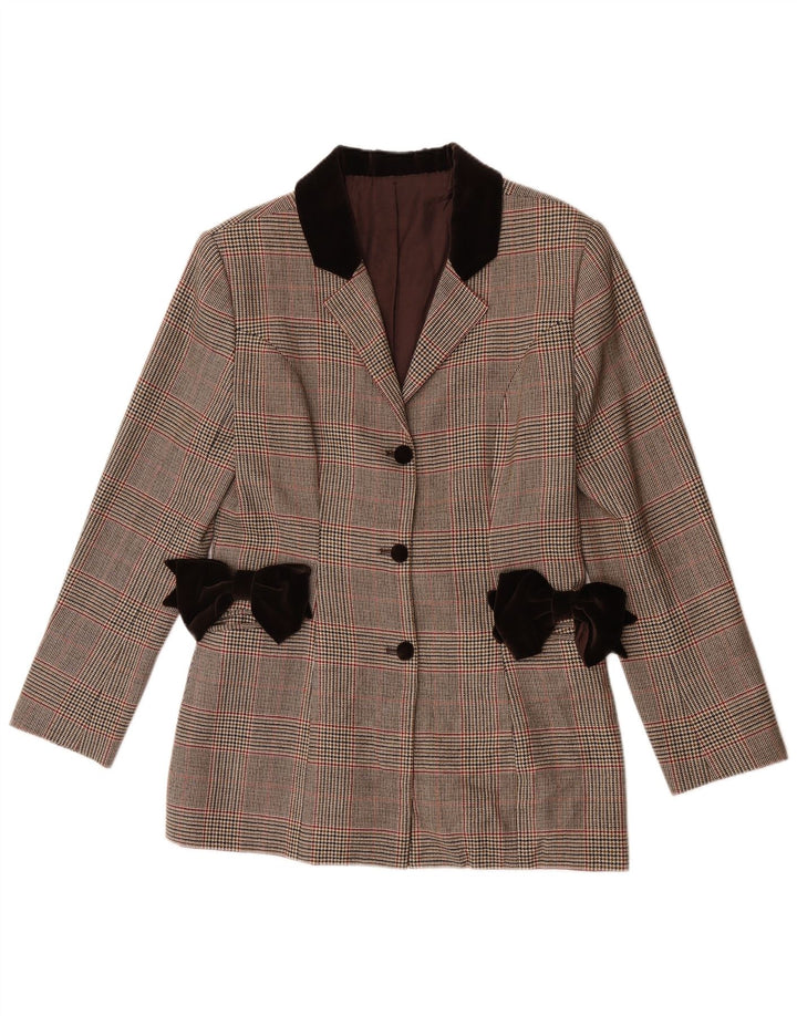 Vintage Damen Blazerjacke mit 3 Knöpfen, Gr. 8, klein, braun kariert