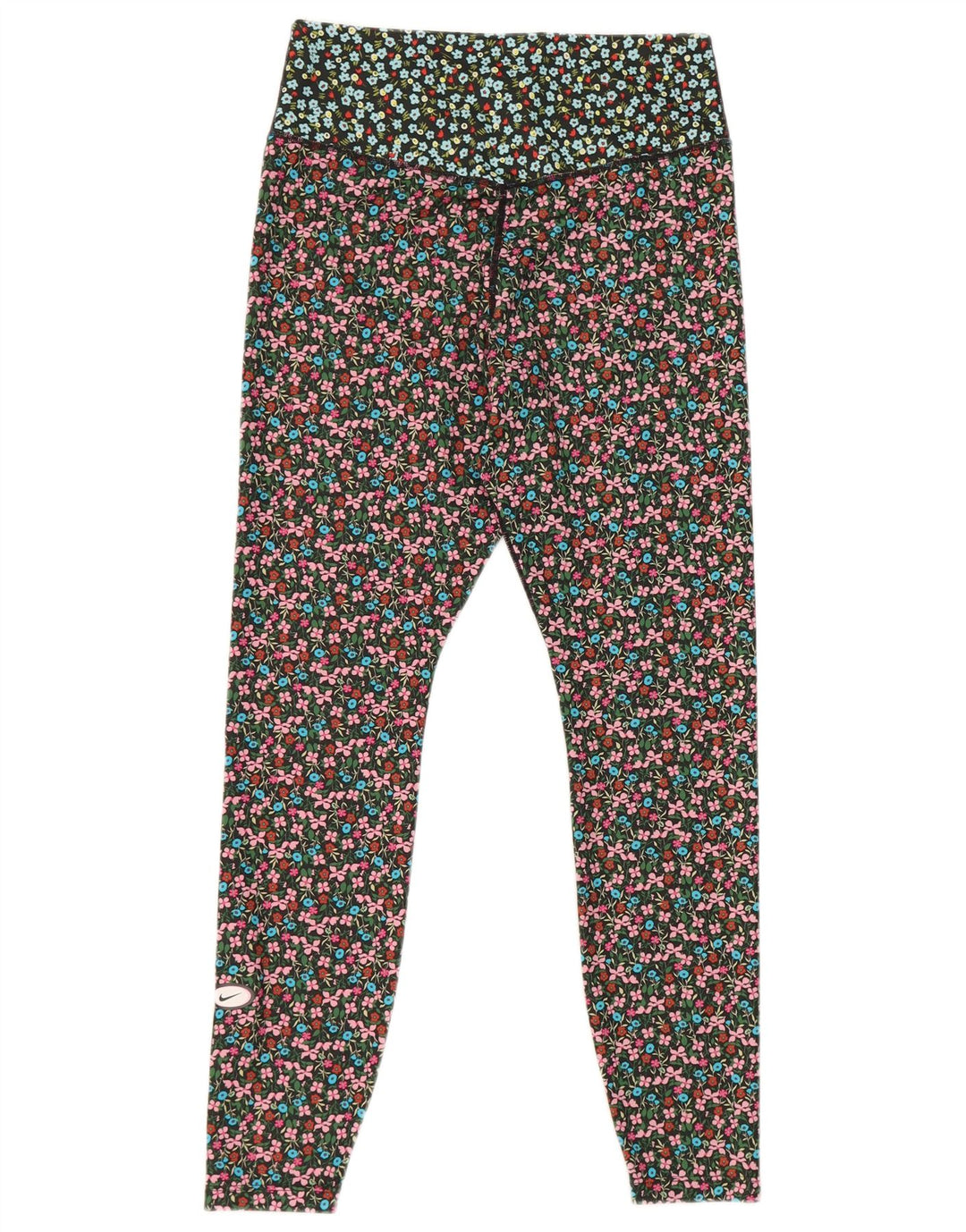 Nike Damen Dri Fit Leggings UK 14 Mittelmehrfarbiges Blumenmuster Polyester
