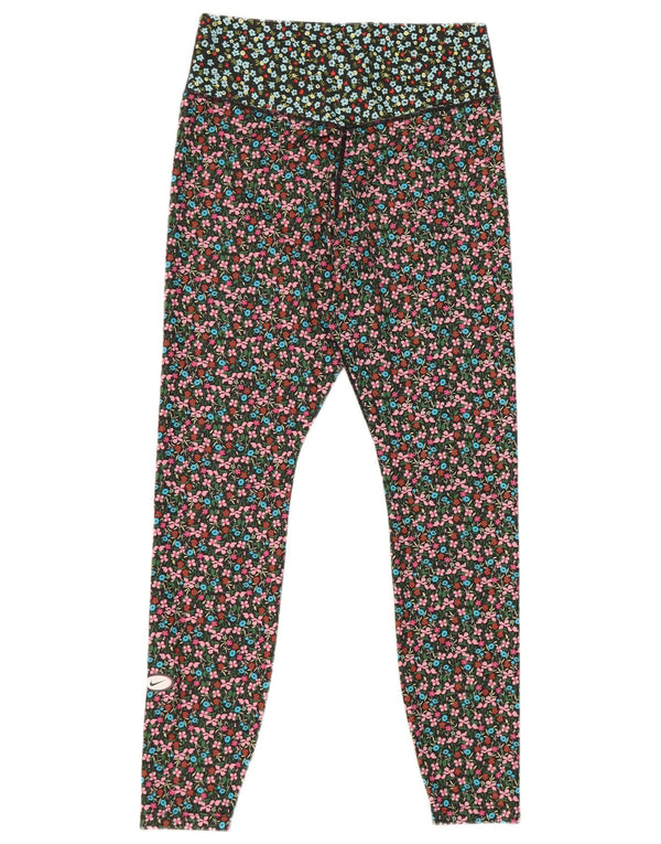 Nike Damen Dri Fit Leggings UK 14 Mittelmehrfarbiges Blumenmuster Polyester