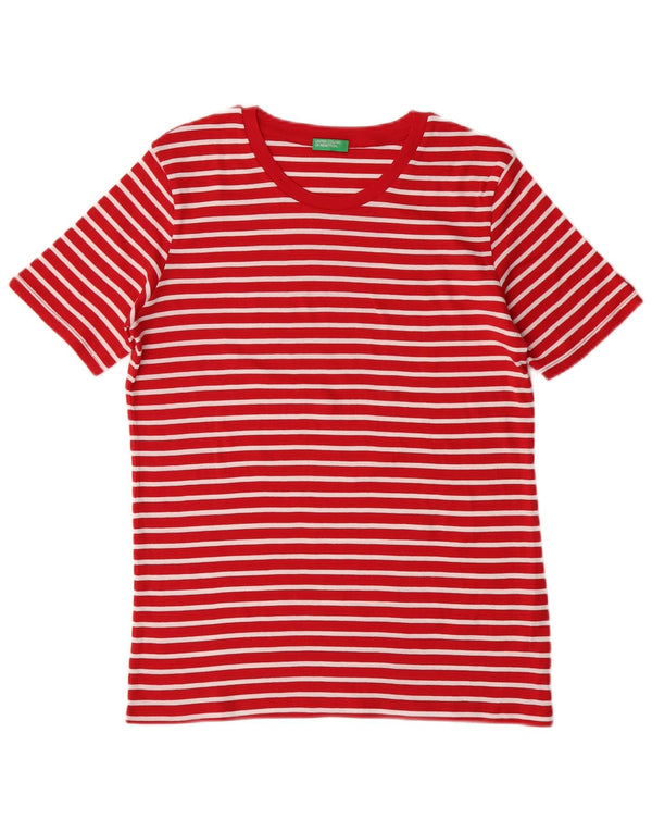 Benetton Damen T-Shirt Top UK 14 Große rot gestreifte Baumwolle