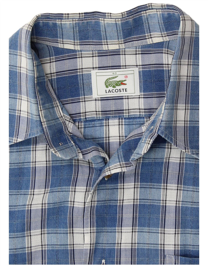 LACOSTE Herren Kurzarmhemd Größe 40 Mittelblau kariert