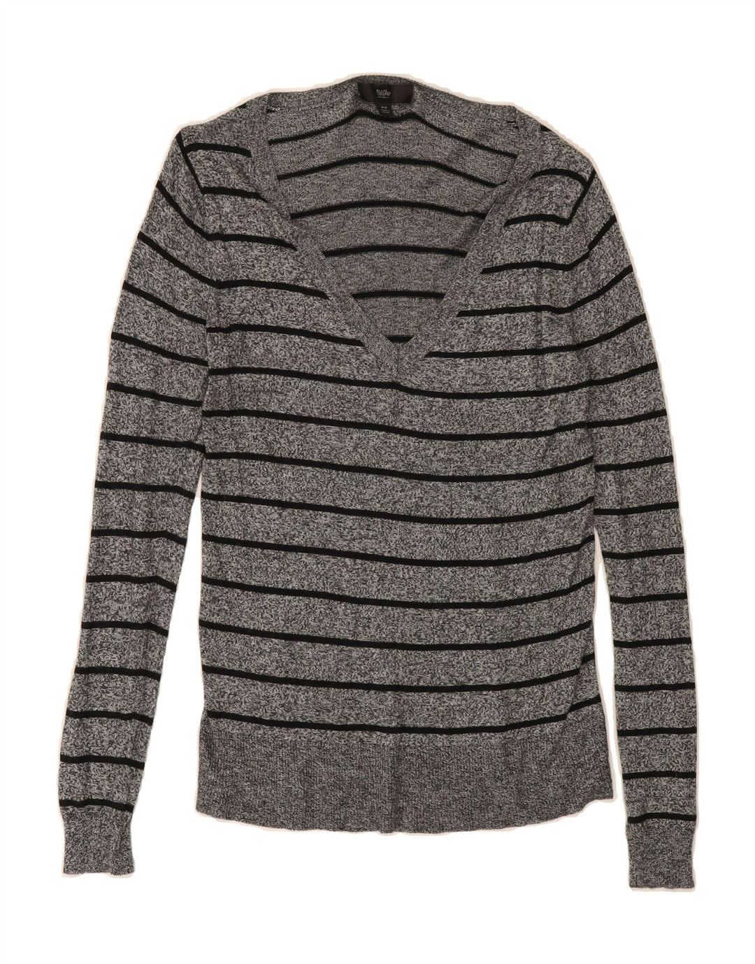 MOSSIMO Womens V-Neck Jumper Sweater UK 12 Medium Grey Striped Nylon Vintage Mossimo and Second-Hand Mossimo from Messina Hembry 