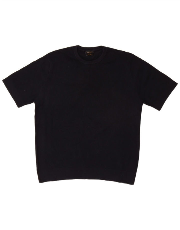 Massimo Dutti Herren-Pullover, kurzärmelig, Rundhalsausschnitt, Größe L, Marineblau