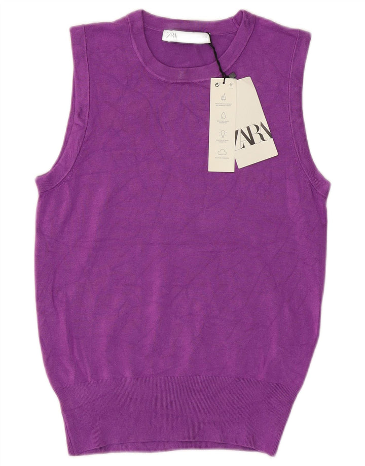 Zara Damen Weste Tank Top UK 10 Small Lila Viskose