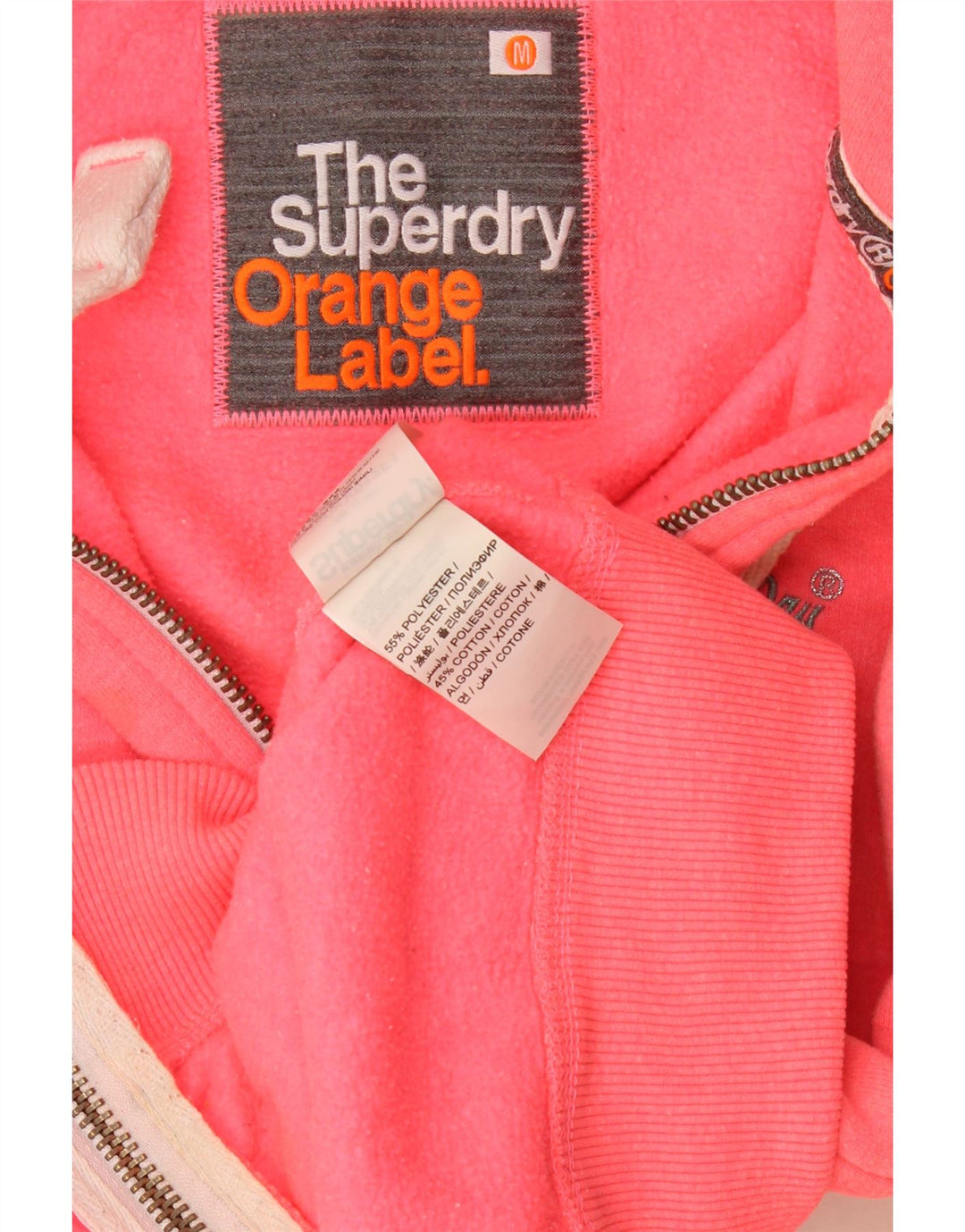 Superdry Damen-Kapuzenpullover mit Reißverschluss, UK 14, mittelrosa, Polyester