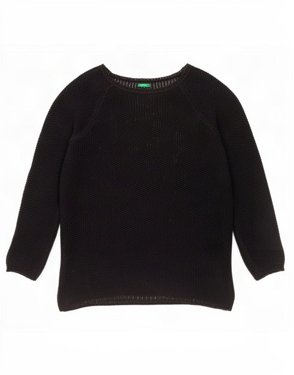 Benetton Damen Durchsichtiger Pullover mit U-Boot-Ausschnitt, Gr. 14, Mittelschwarz