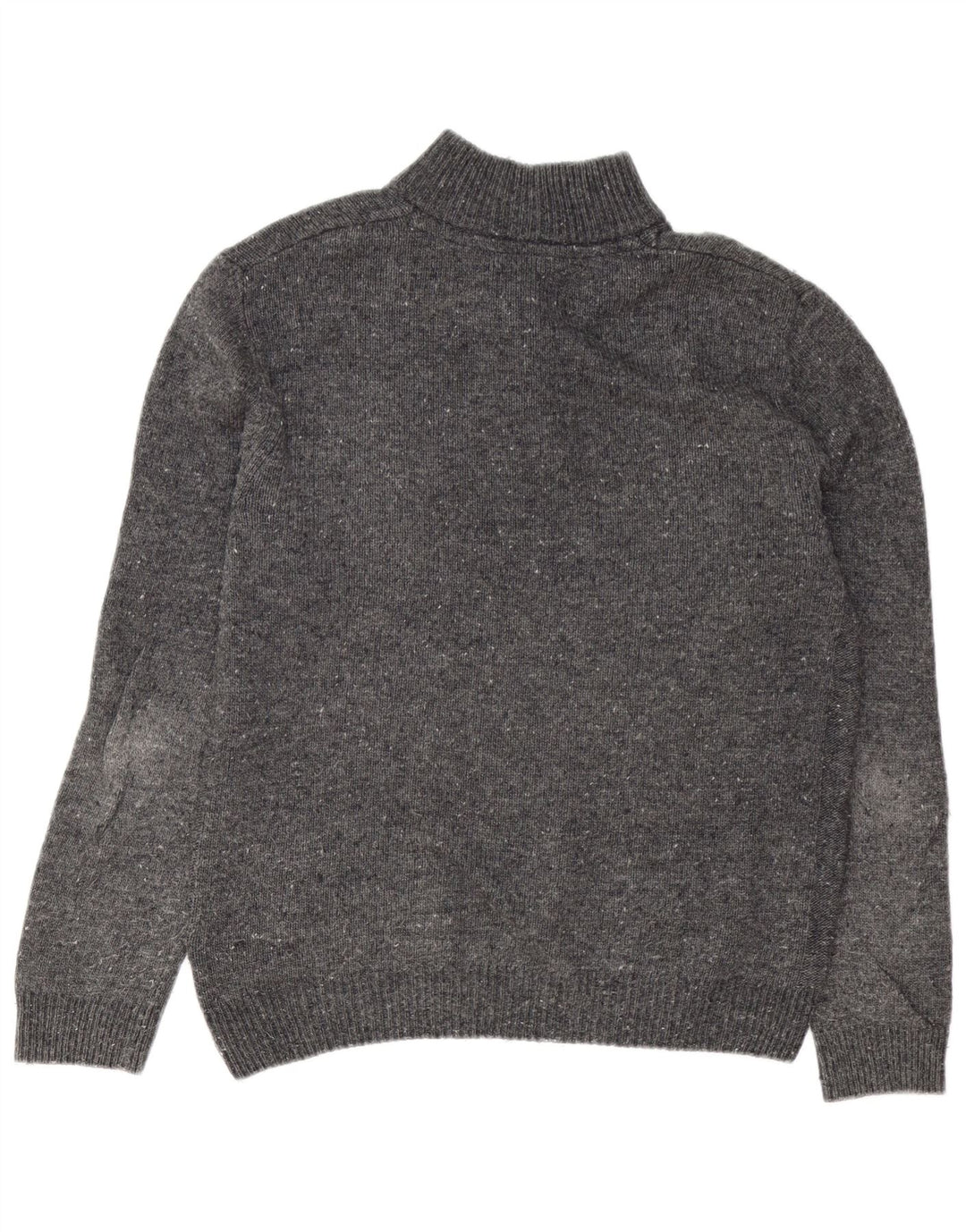 Crew Clothing Herren-Pullover mit Knopfkragen, mittelgrau gesprenkelte Lammwolle