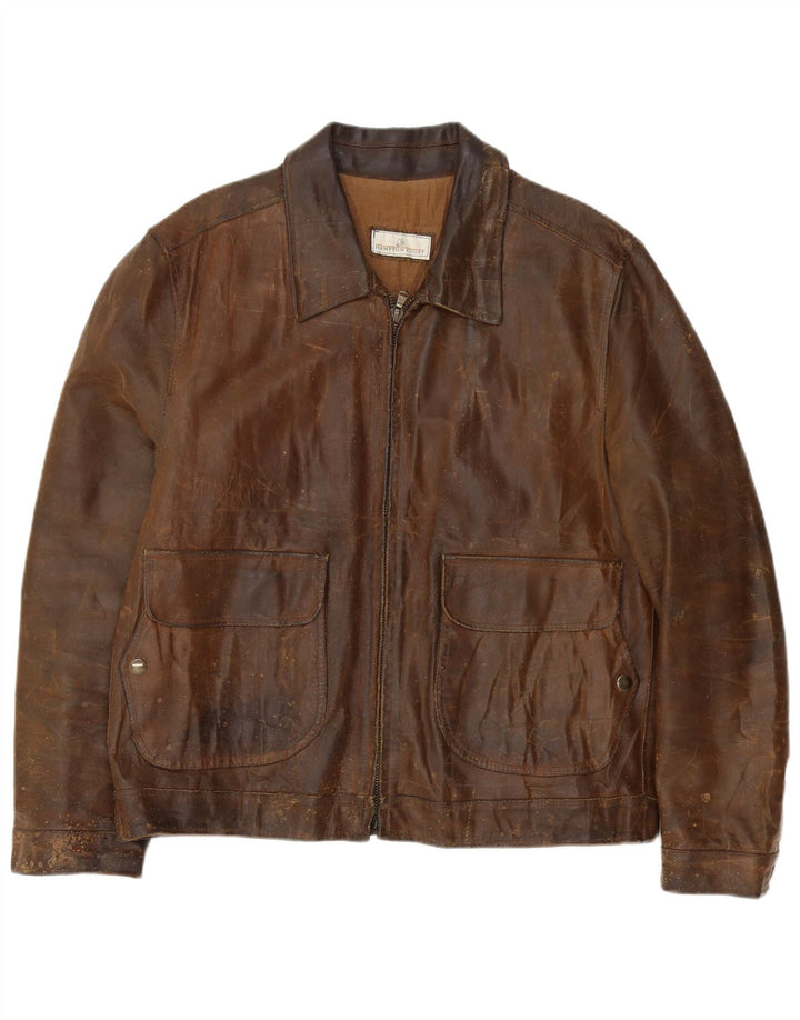 Vintage Herren Lederjacke IT 54 2XL Braunes Leder