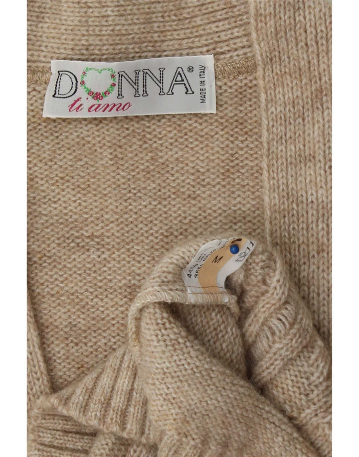 Vintage Damen Oversized Cardigan Pullover UK 14 Mittelbeige Wolle