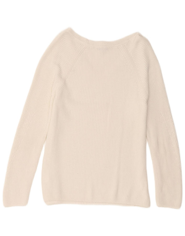 Tommy Hilfiger Damen-Pullover mit V-Ausschnitt, UK 14, mittelweiße Baumwolle
