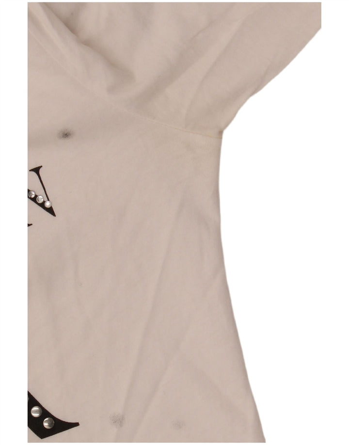 BENETTON Damen-Top mit Grafik, 3/4-Ärmel, UK 12, Mittelweiß