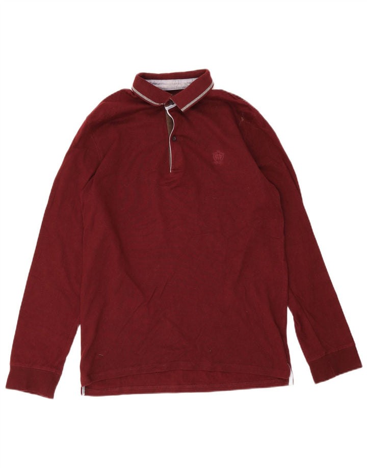 Massimo Dutti Herren-Langarm-Poloshirt, Größe S, Burgunderrot