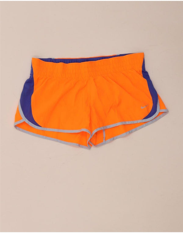 Nike Damen Dri Fit Sportshorts UK 14 Mittelorangefarbenes Colourblock-Polyester