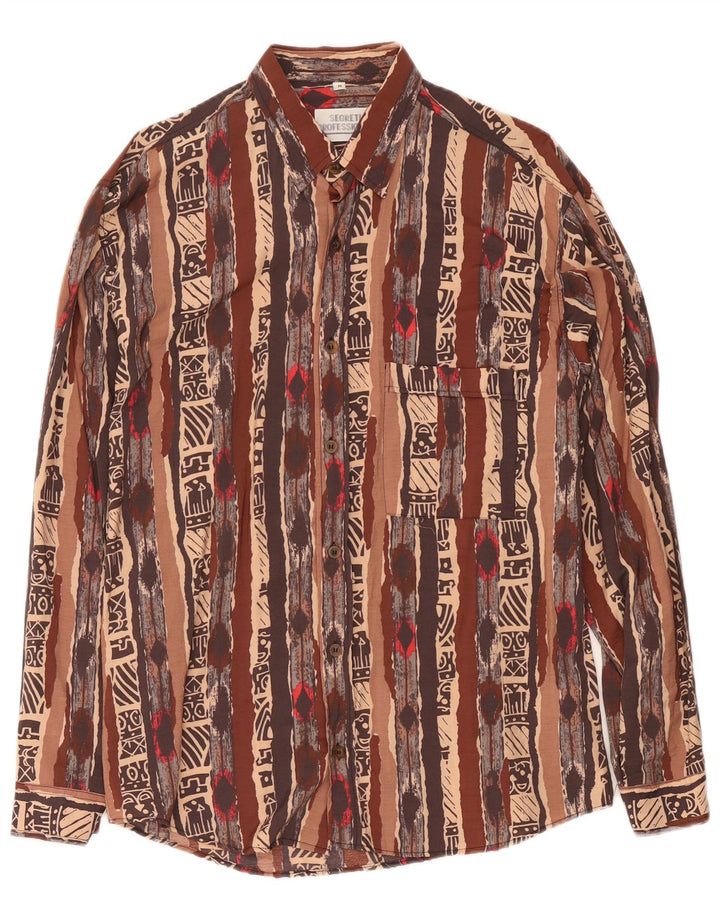 Vintage Herren-Hemd mit abstraktem Muster, mittelbraune Viskose