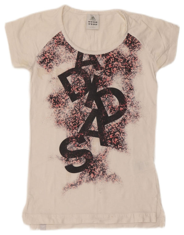 ADIDAS Grafik-T-Shirt für Damen, UK 10, Größe S, weiß, Baumwolle mit Animal-Print