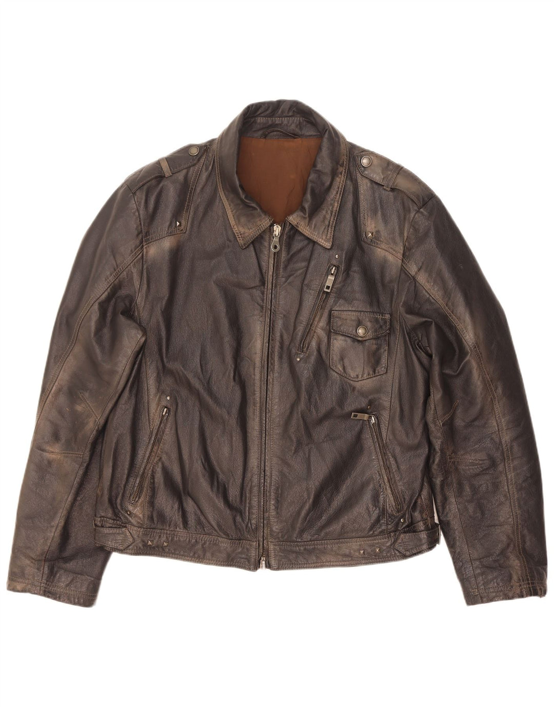 Vintage Herren Militärlederjacke IT 56 3XL Braun