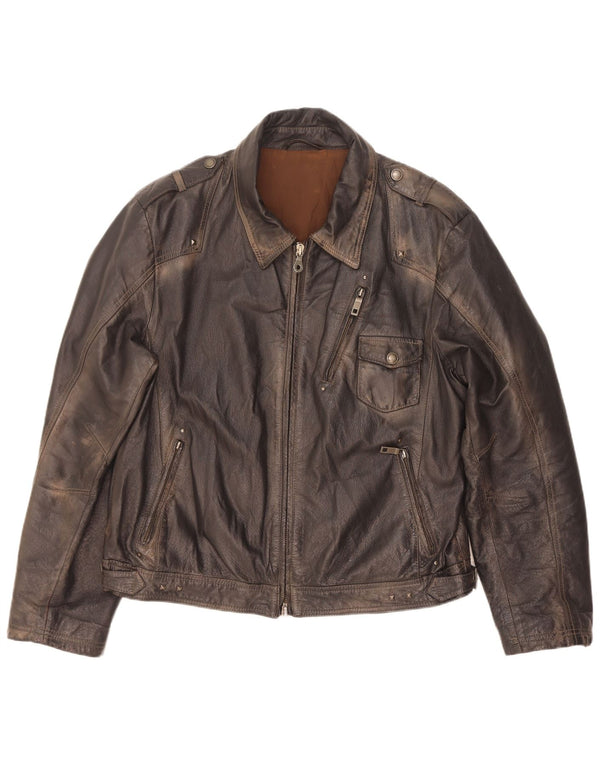 Vintage Herren Militärlederjacke IT 56 3XL Braun