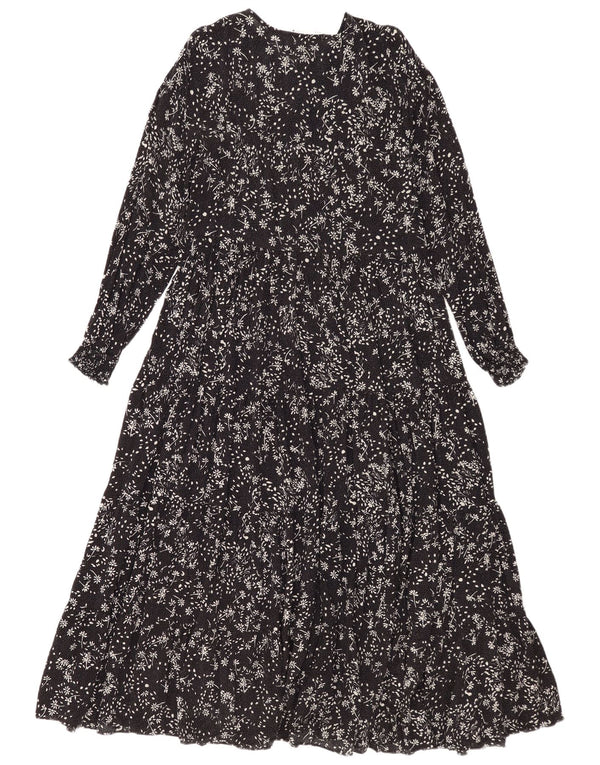 Zara Womens Long Sleeve Maxi Dress UK 10 Small Black Floral Viscose