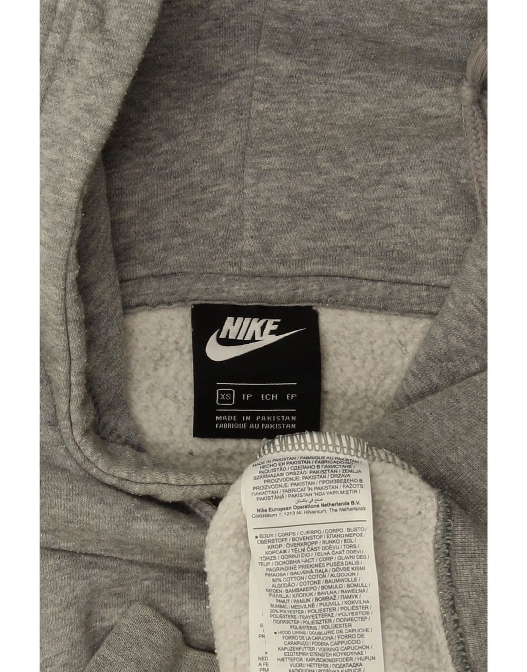 NIKE Damen-Pullover mit übergroßem Kapuzenpullover, Gr. 6, XS, graue Baumwolle