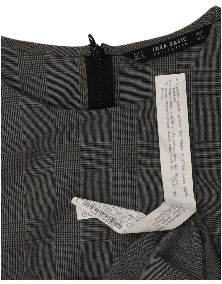 Zara Damen-Etuikleid mit 3/4-Ärmeln, Größe S, Grau, Hahnentrittmuster, Polyester