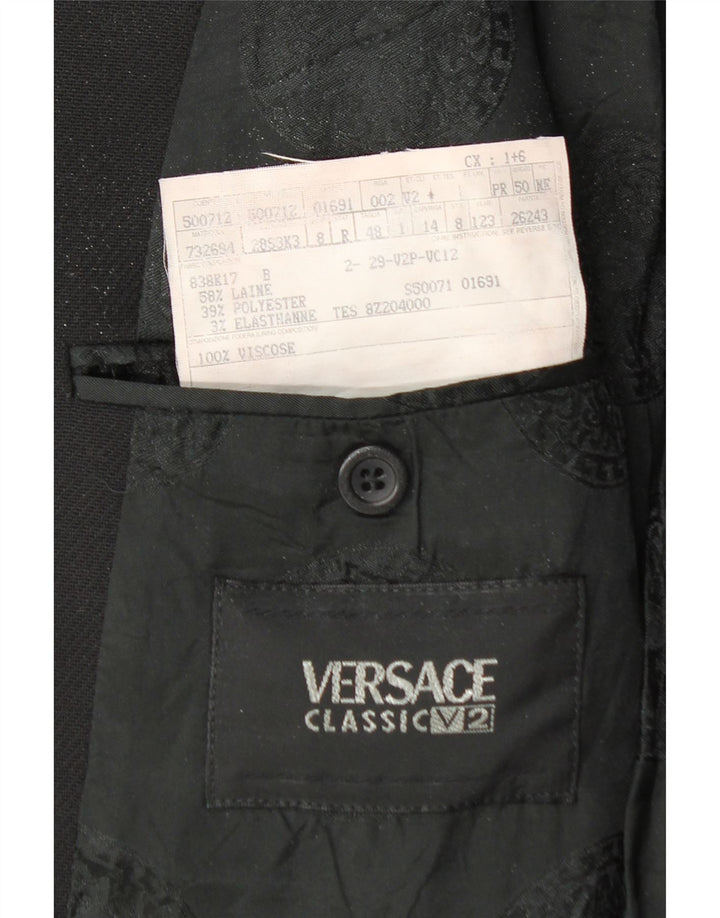 Versace Herren-Blazer mit 3 Knöpfen, IT 48, mittelschwarze Wolle