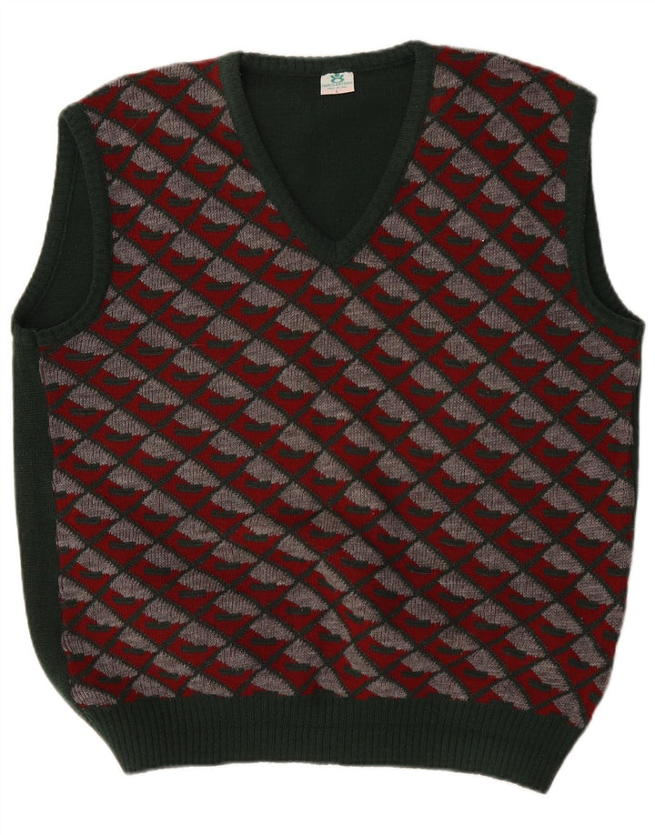 Vintage Herren Weste Tank Top Groß Grün Argyle/Diamant Polyacryl