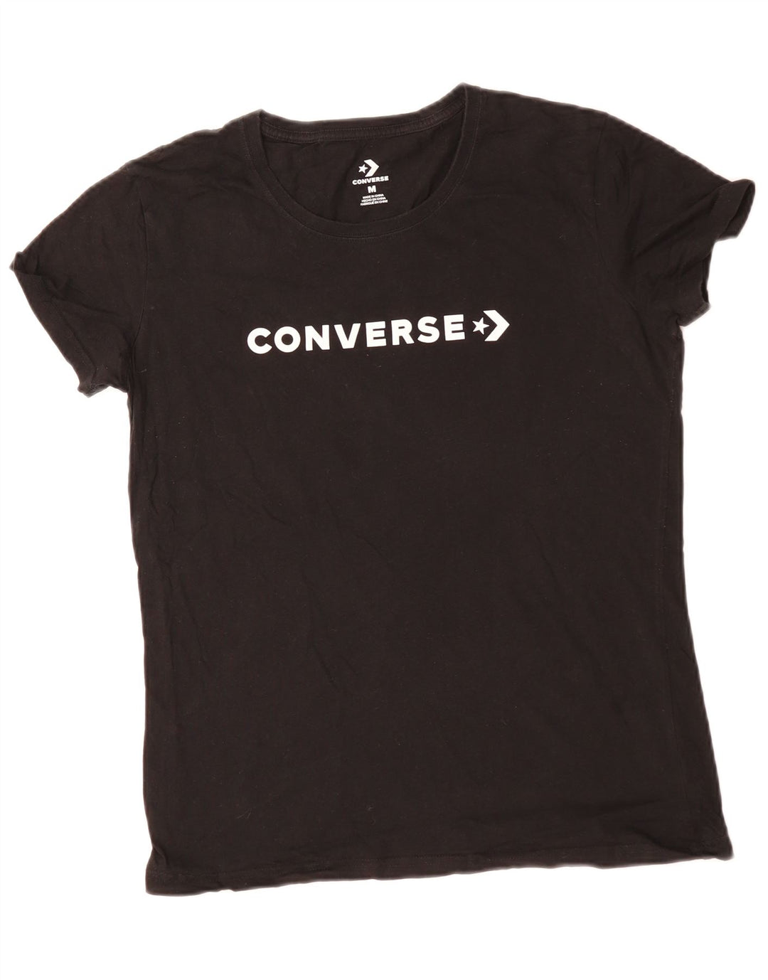 CONVERSE Damen Grafik T-Shirt Top UK 14 Mittelschwarze Baumwolle