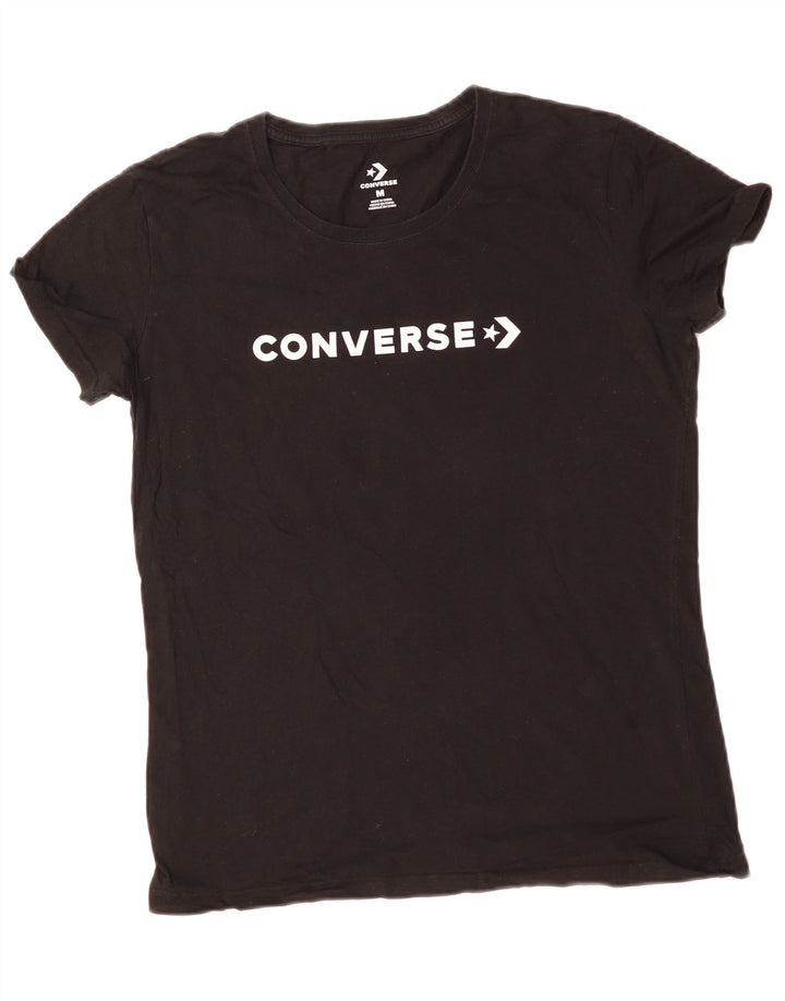 CONVERSE Damen Grafik T-Shirt Top UK 14 Mittelschwarze Baumwolle