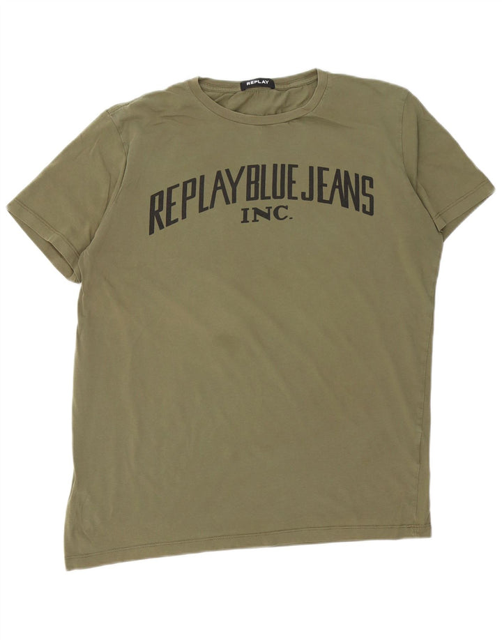 REPLAY Herren-T-Shirt mit Grafik, Größe L, Khaki