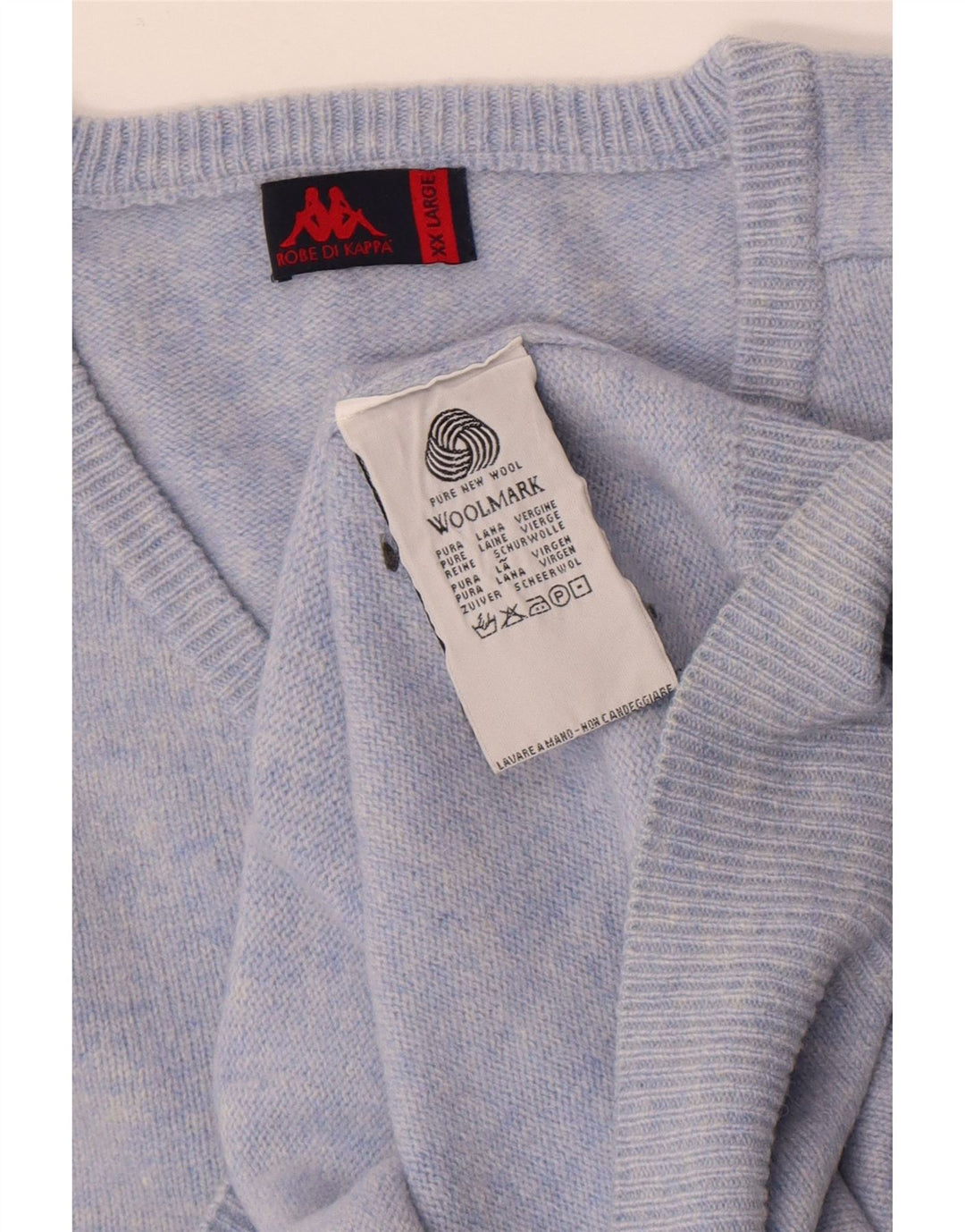 Kappa Herren-Pullover mit V-Ausschnitt, 2XL, blaue Schurwolle