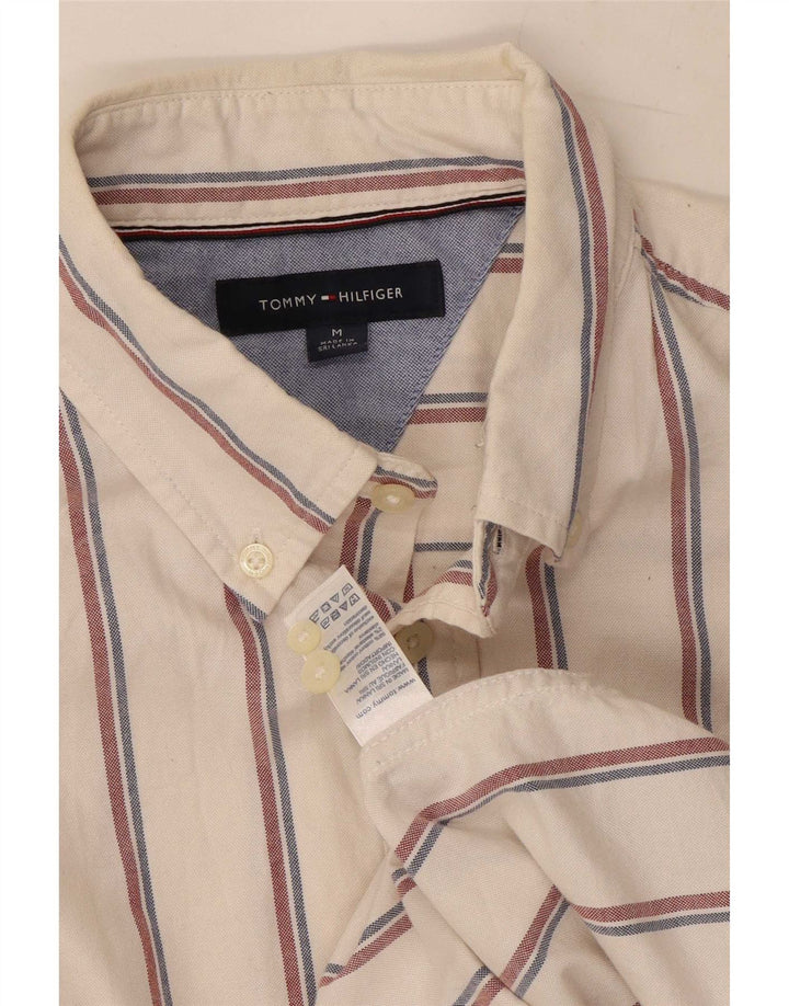 Tommy Hilfiger Herren-Hemd, mittelgroß, cremefarben, gestreift, Baumwolle