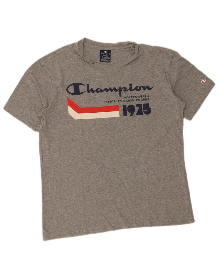 Champion Herren-T-Shirt mit Grafik, Größe S, grau gesprenkelte Baumwolle