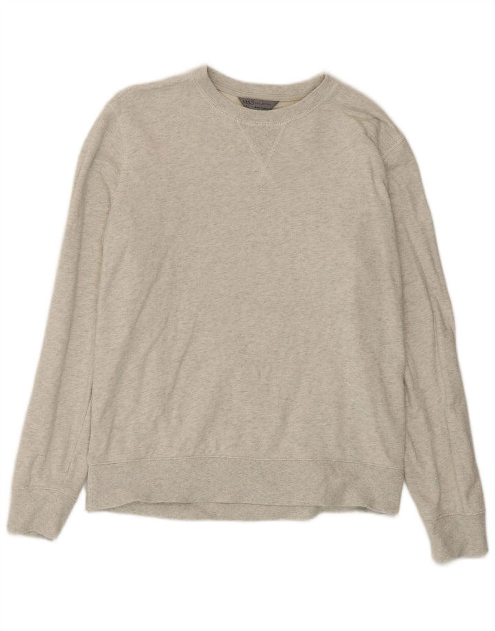 Marks & Spencer Herren-Sweatshirt-Pullover aus mittelgrauer Baumwolle
