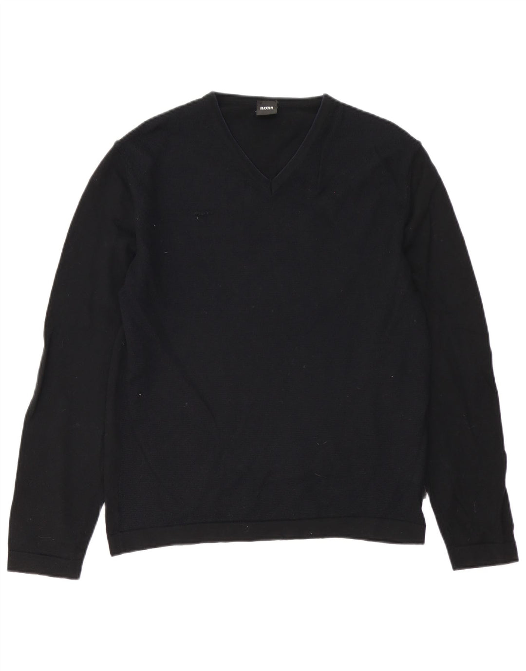 Hugo Boss Herren-Pullover mit V-Ausschnitt, mittelschwarze Schurwolle