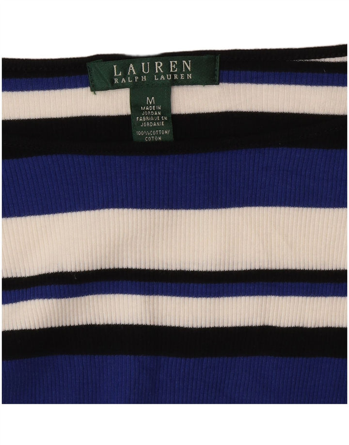 Ralph Lauren Damen-Top, 3/4-Ärmel, UK-Größe 12, mittelblau, gestreift, Baumwolle