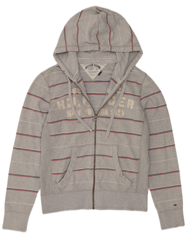 Tommy Hilfiger Womens Graphic Zip Hoodie Pullover UK 14 Mittelgrau gestreift