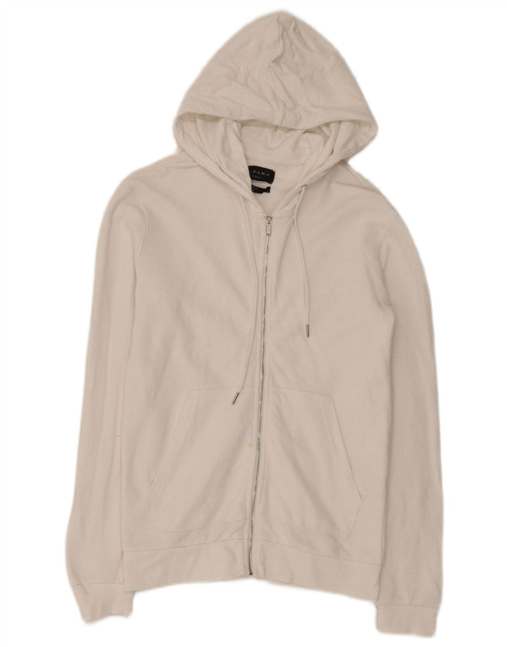 Zara Herren-Kapuzenpullover mit Reißverschluss, klein, aus weißer Baumwolle