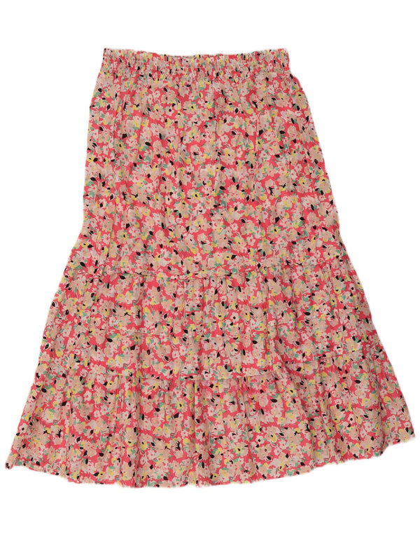 Marks & Spencer Damen-Stufenrock UK 10 Small W28 rosa geblümte Baumwolle